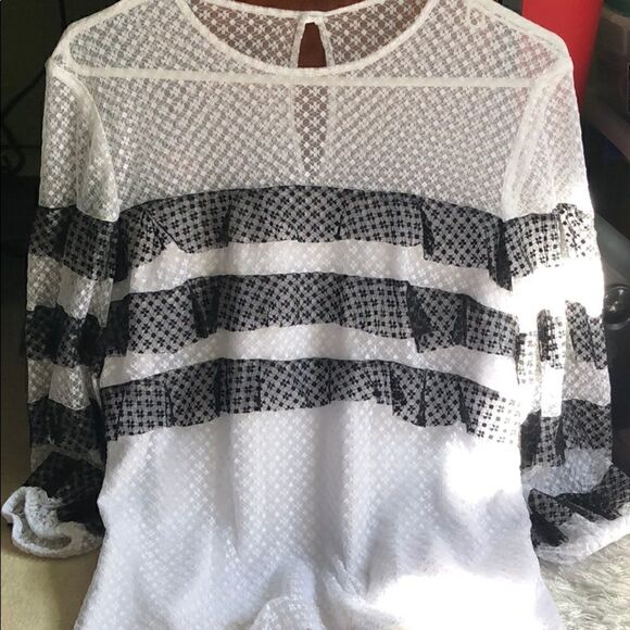 NWOT MILLY Gabriella Mesh Tiered Stripe Top Medium - Picture 4 of 8